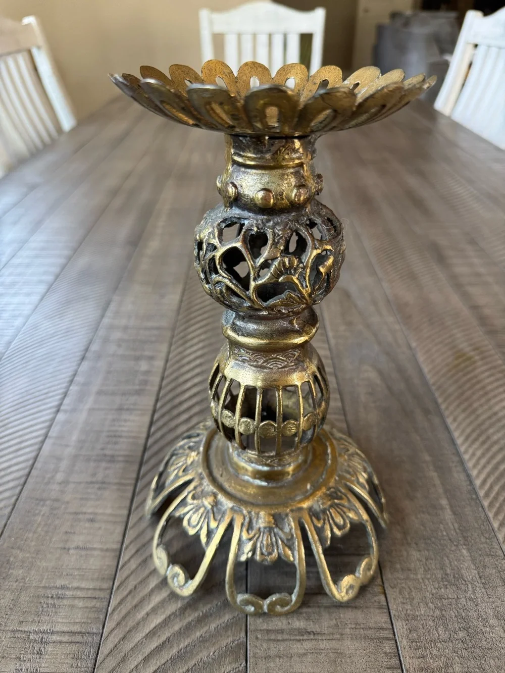 Vintage Brass Single Ornate Candle Holder